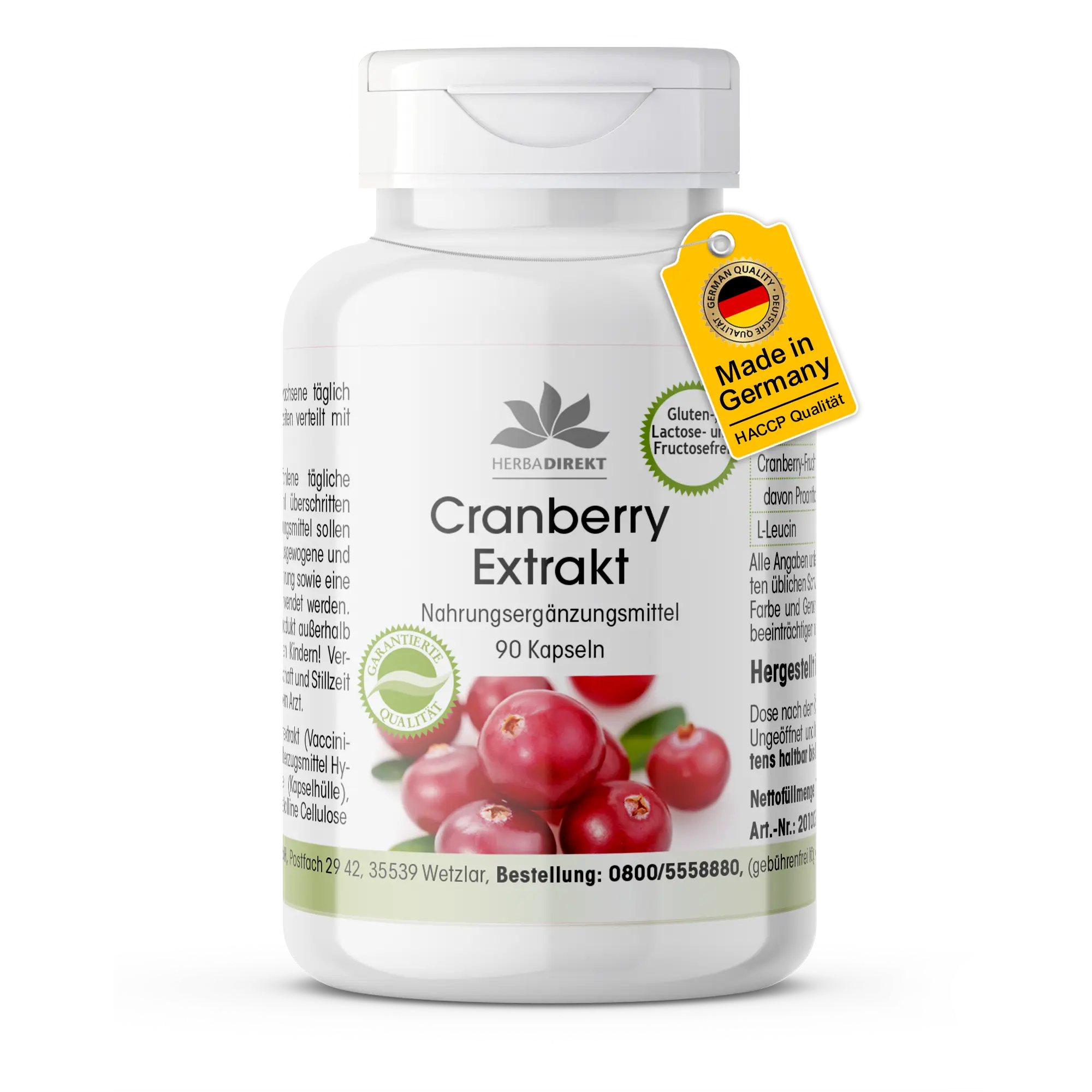 Cranberry 400mg - 90 Kapseln - Schluckfreundlich - Hochdosiert & Vegan | Warnke Vitalstoffe