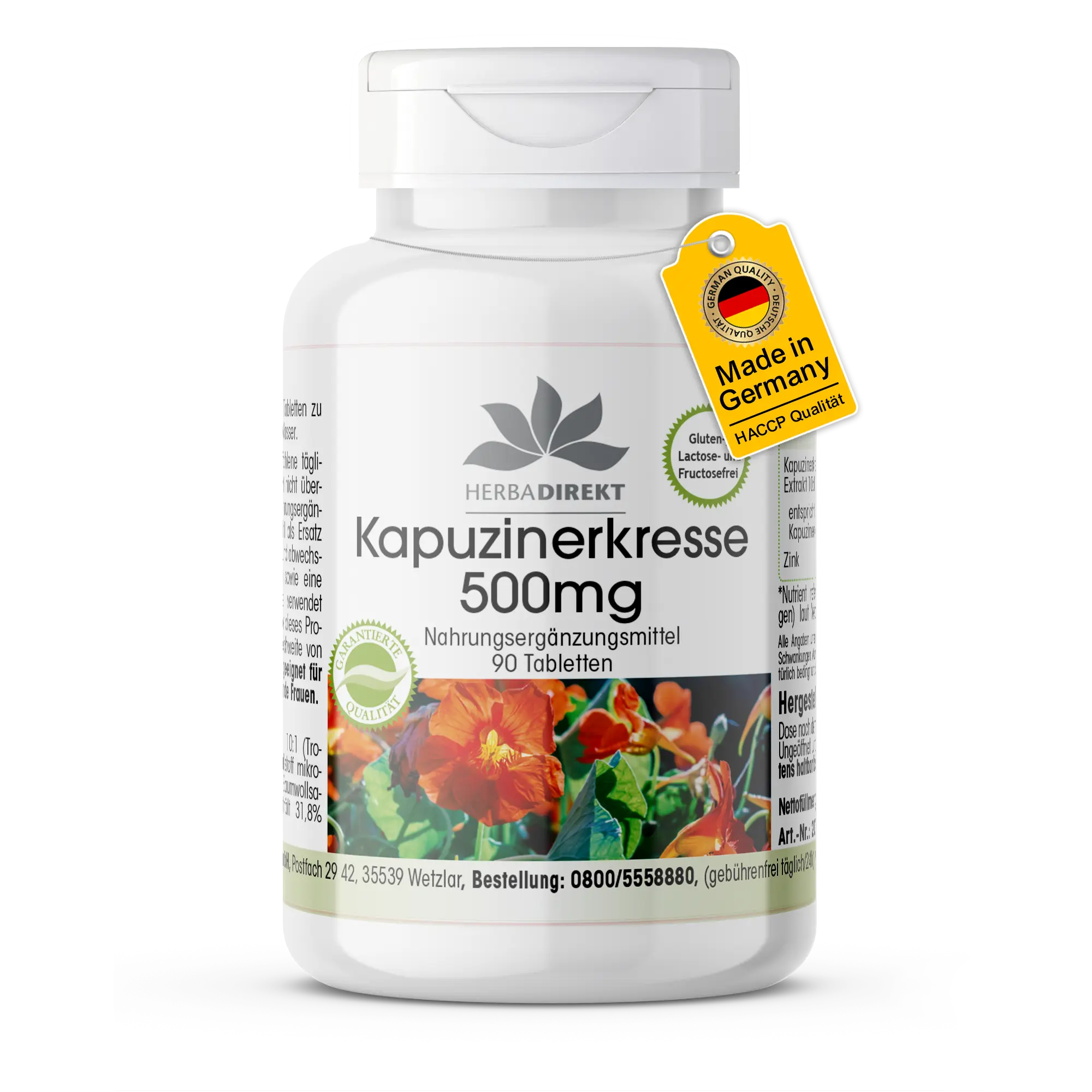 Kapuzinerkresse 500mg - 90 Tabletten - mit Zink - für Immunsystem, Haut, Zellteilung uvm. | Warnke Vitalstoffe