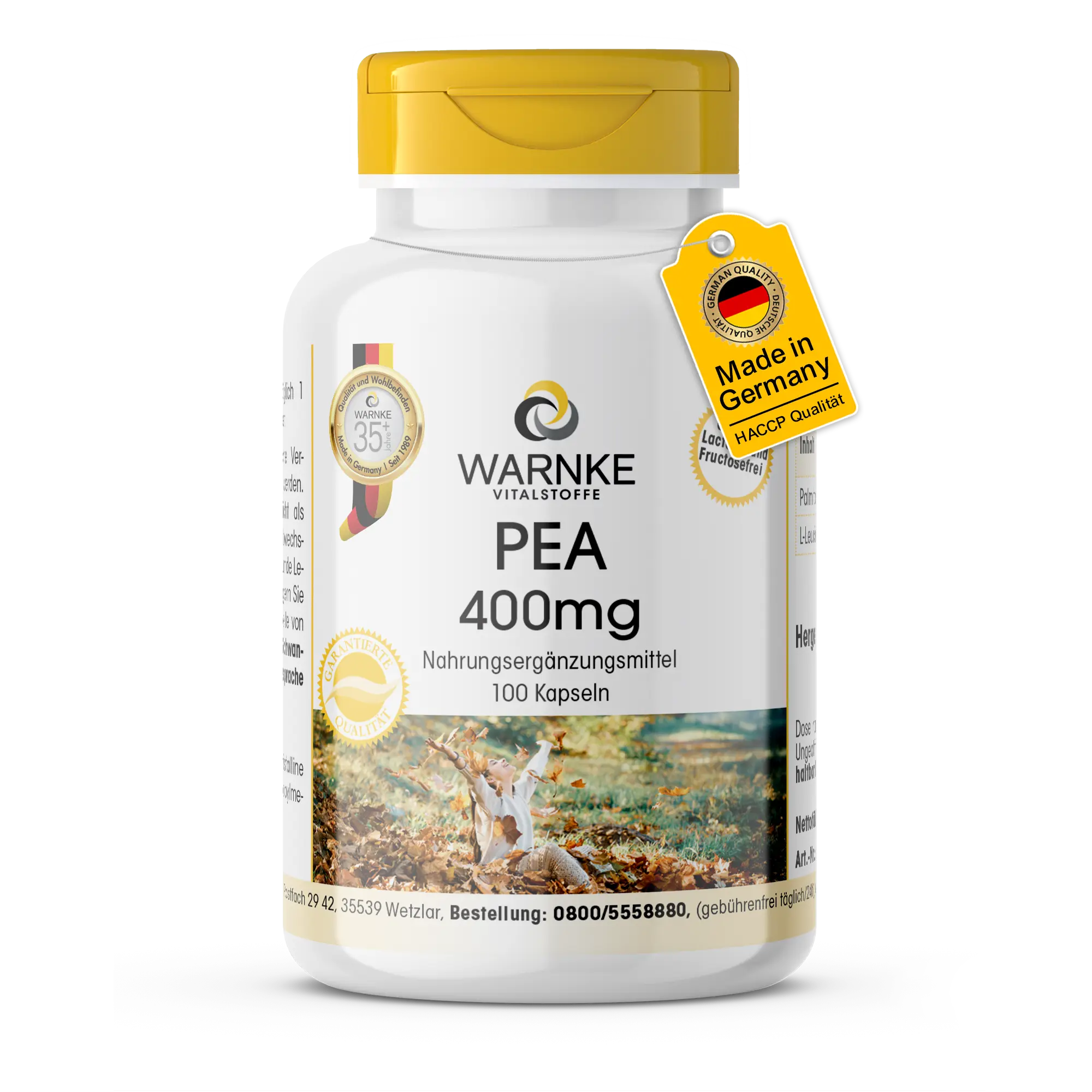 PEA 400mg -  100 Kapseln - Palmitoylethanolamid - Hochdosiert & Vegan | Warnke Vitalstoffe