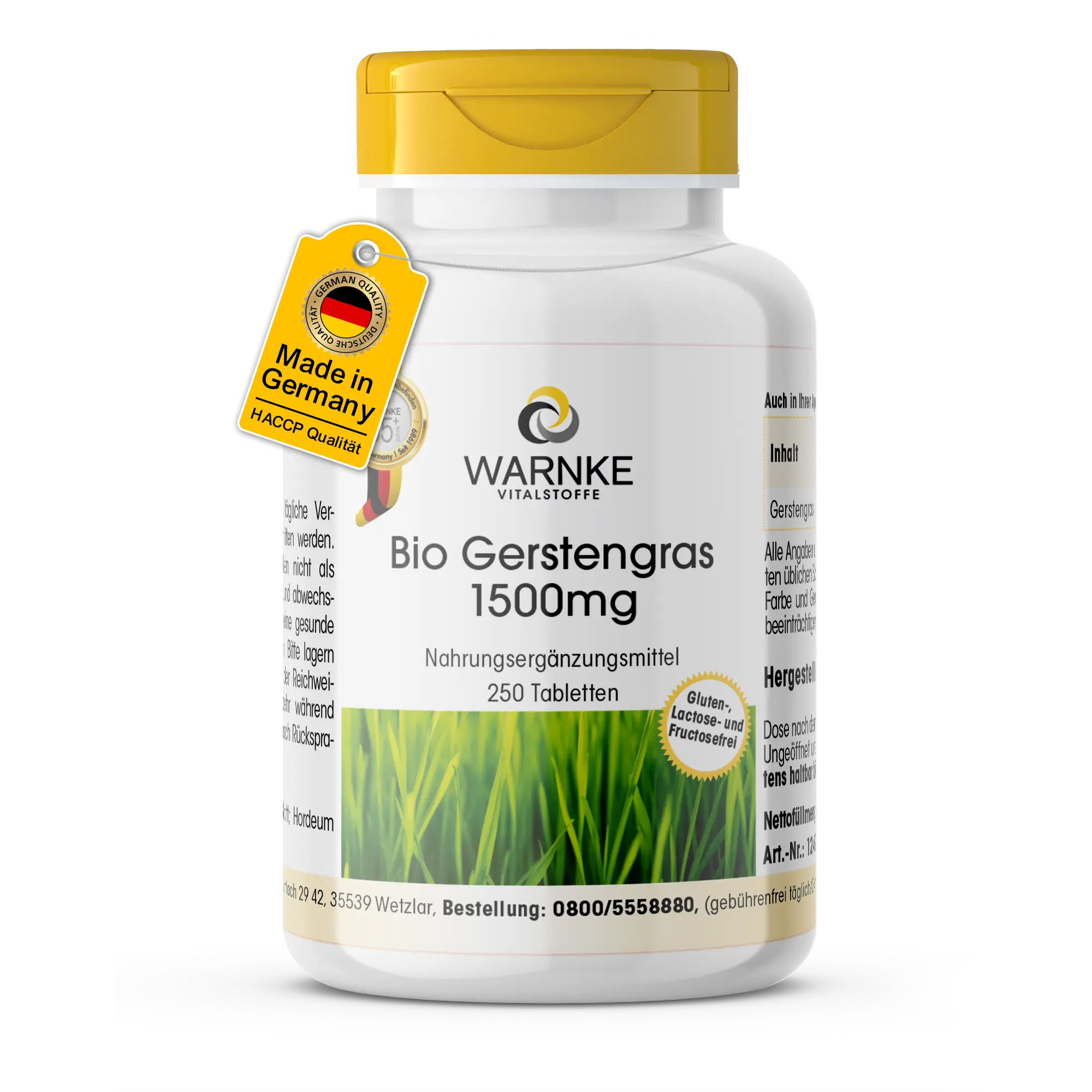 Bio Gerstengras 1500mg - 250 Tabletten - Vegan | Warnke Vitalstoffe