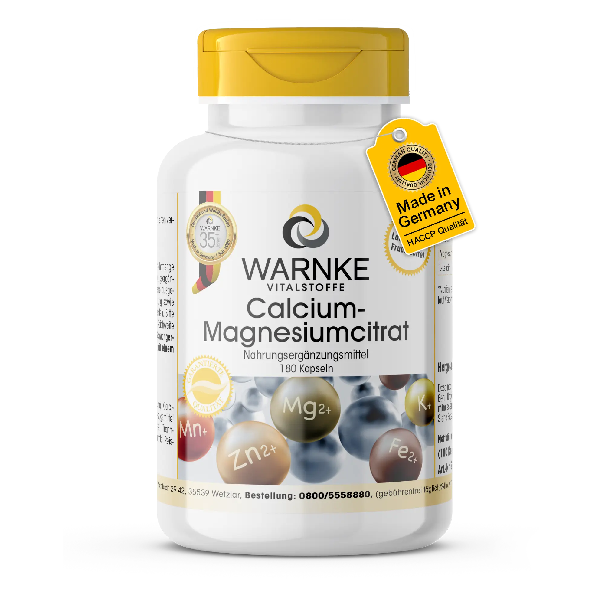 Calcium-Magnesiumcitrat - 180 Kapseln - für Knochen, Muskeln, Zähne uvm. | Warnke Vitalstoffe