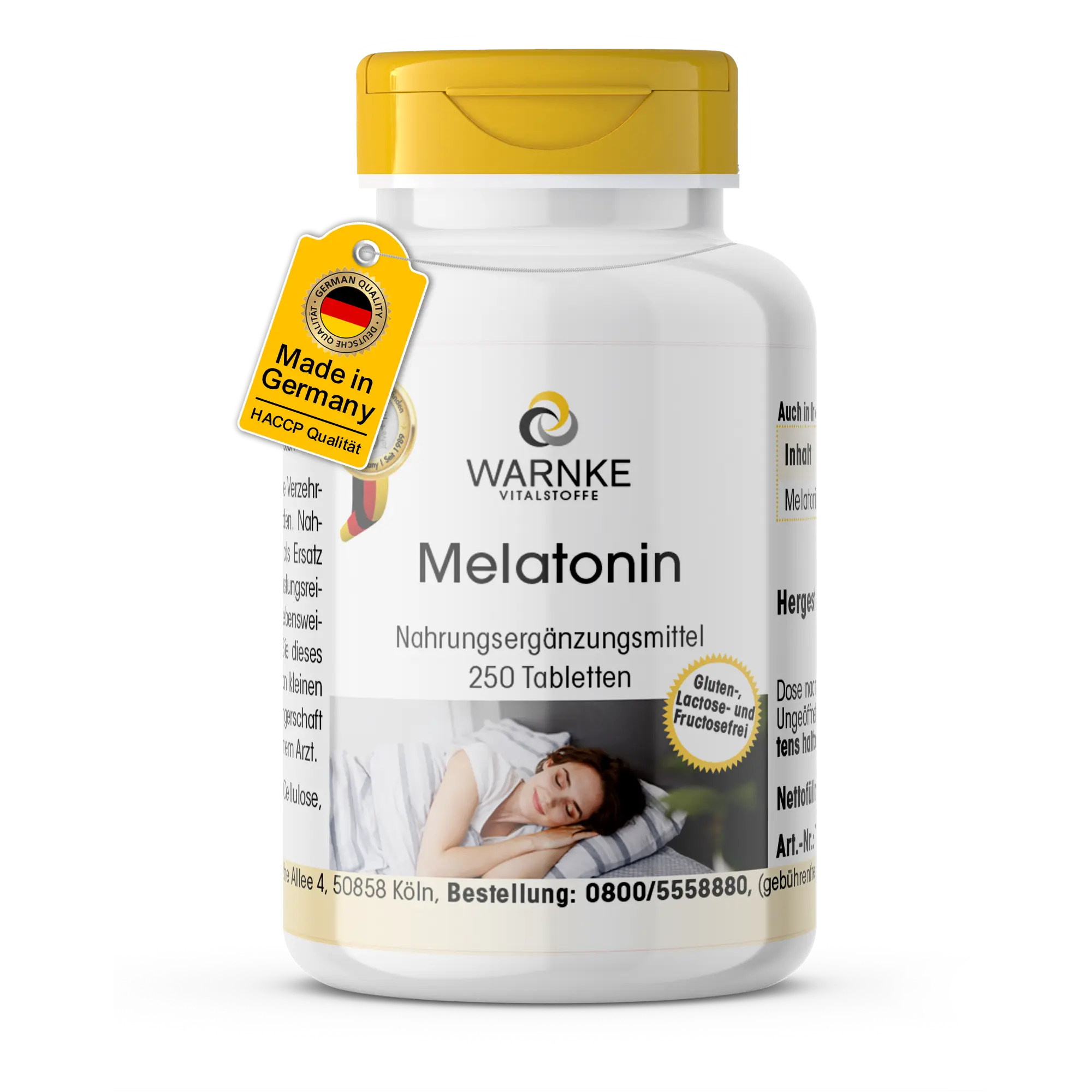 Melatonin - 250 Tabletten - Schluckfreundlich - Für schnelleres Einschlafen - Hochdosiert und Vegan | Warnke Vitalstoffe