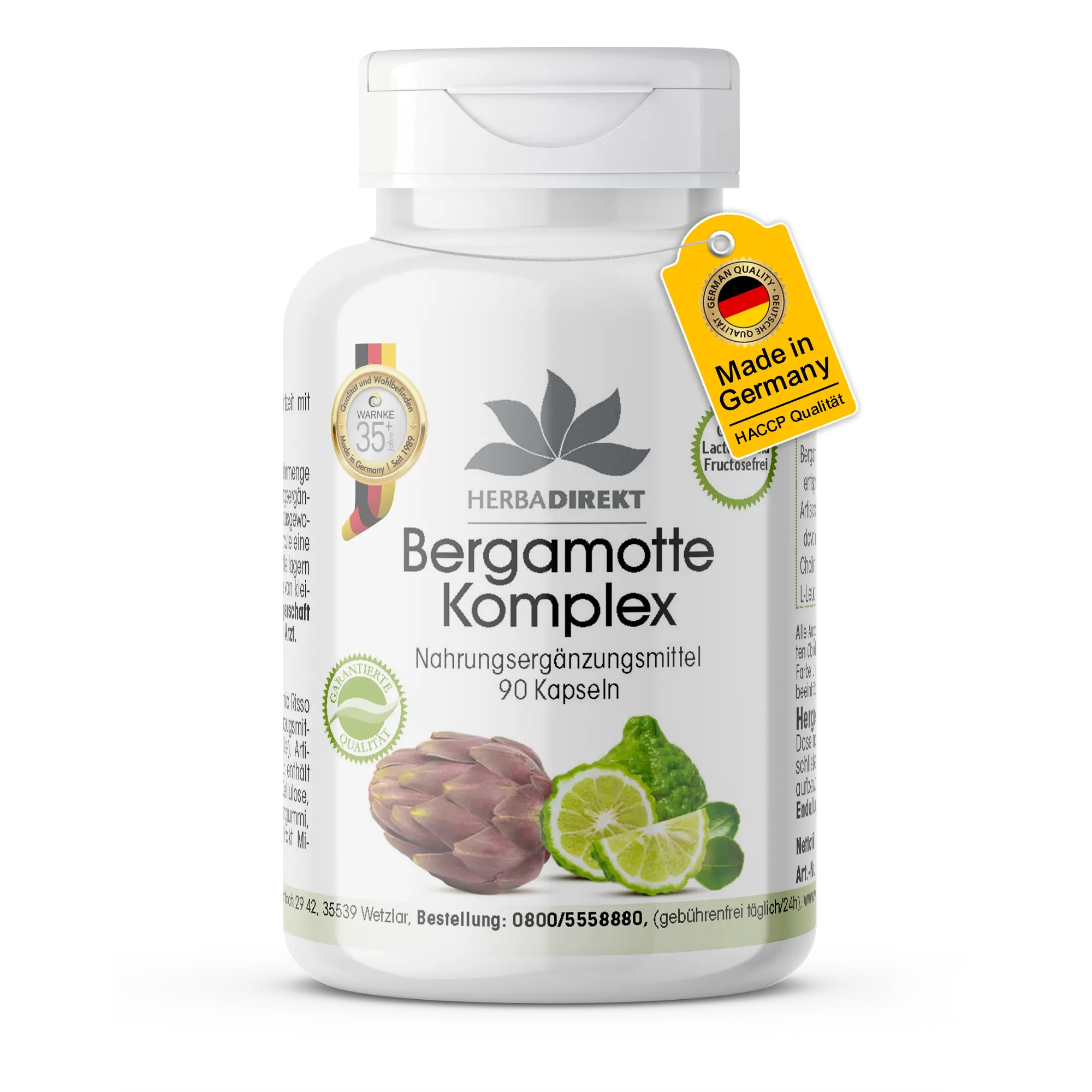 Bergamotte Komplex - 90 Kapseln - mit Cholin - für Leberfunktion und Fettstoffwechsel | Warnke Vitalstoffe