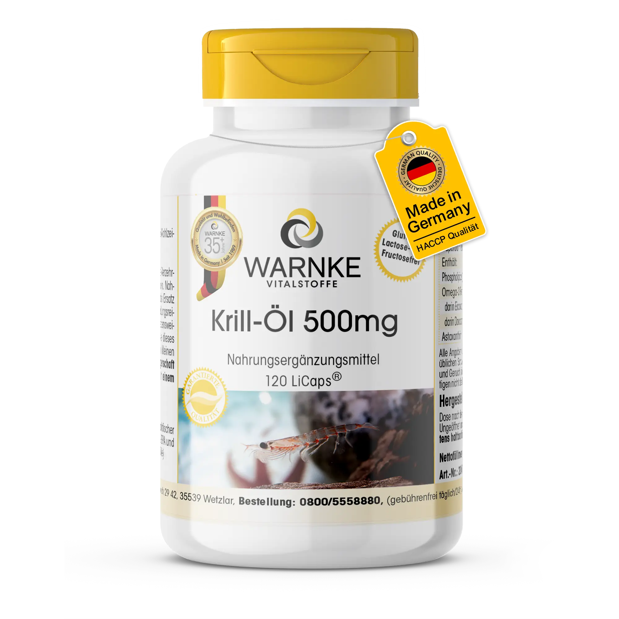 Krillöl 500mg - 120 LiCaps® - Schluckfreundlich - Mit DHA und EPA - für Herz und Blutdruck | Warnke Vitalstoffe